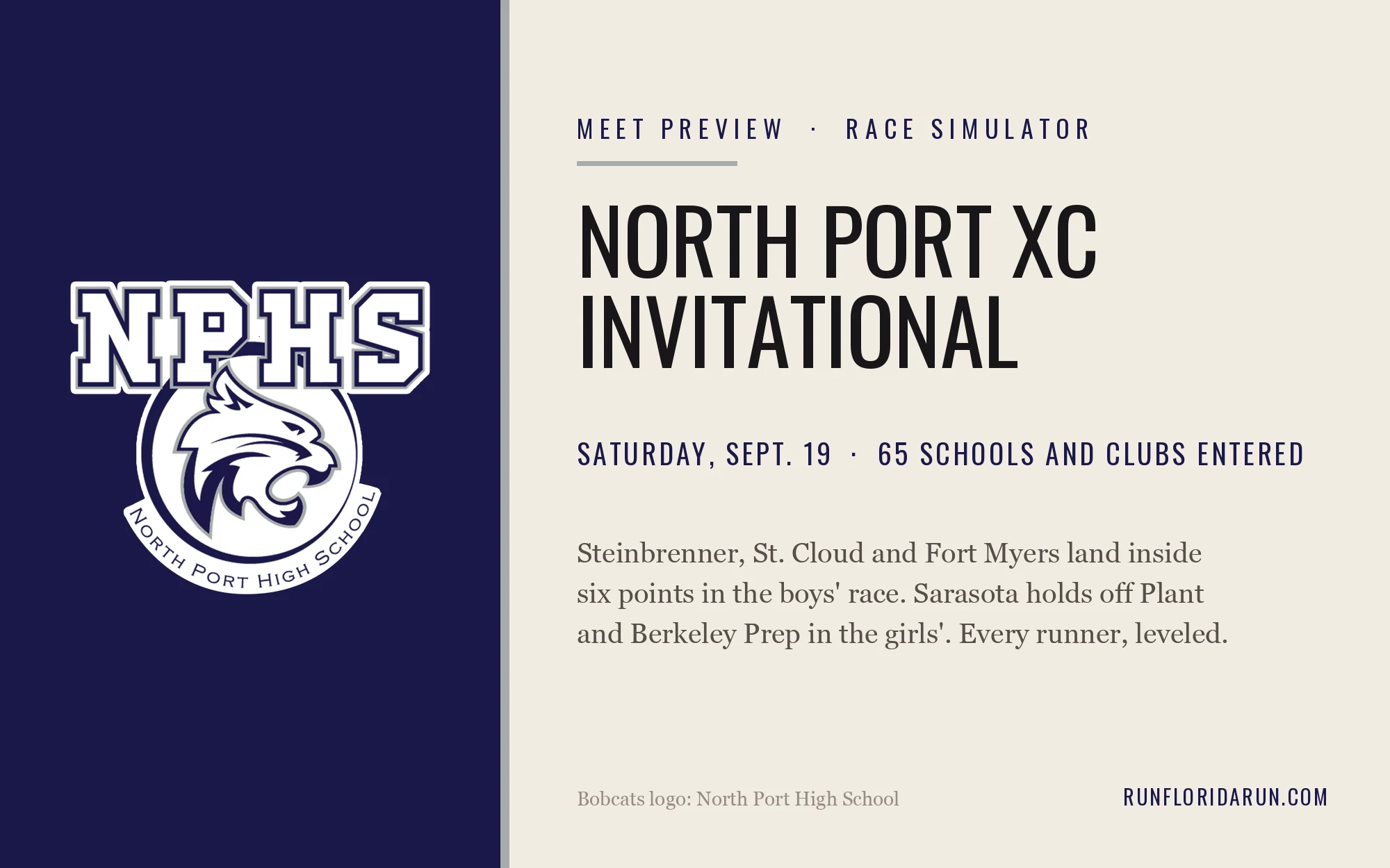 North Port XC Invitational, Run Through the Race Simulator: Three Boys' Teams Inside Six Points, Sarasota Holds the Girls' Race, and the Toggle Picks the Winner